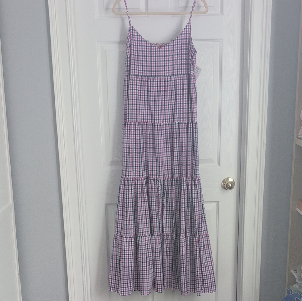 Plaid Maxi Dress in Pink and Blue